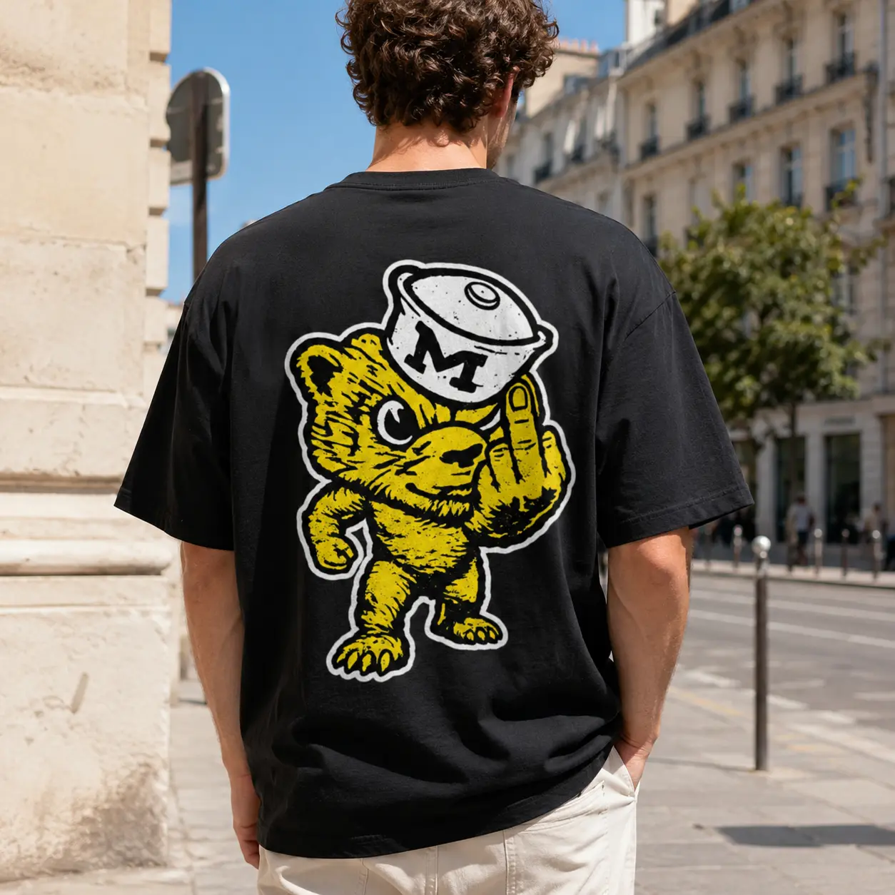 Michigan Middle Finger Mascot T-Shirt, Funny Vintage College Football Graphic Tee, Game Day Gift for Students Alumni and Fans
