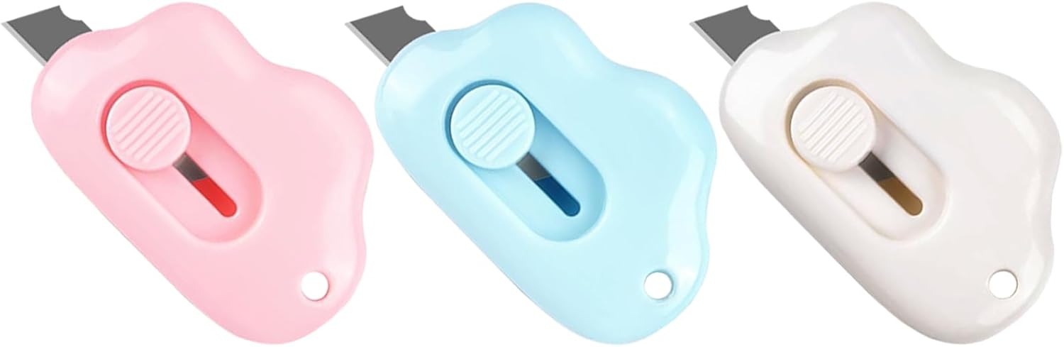 Box Cutter Retractable, 3 Pack Retractable Letter Opener, Adorable Cloud Tiny Letter Opener Envelope Slitter for Key Chain Pocket Bag Package Envelope Mail Letter Box