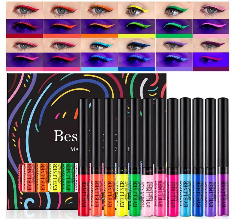 BestLand  Matte Liquid Eyeliner Set Colorful UV Neon Eyeliner Pencil Pigmented Waterproof Smudgeproof Long Lasting Eye Liner Xmas Christmas Festival Makeup Gift Kit for Women (Set C)