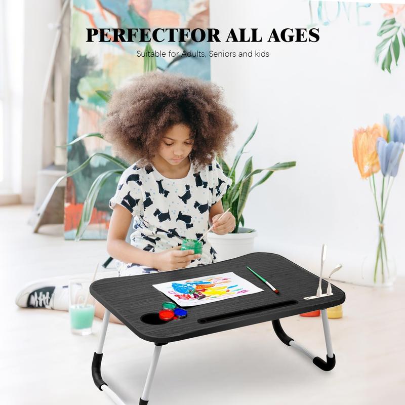 Large Foldable Lap Desk with USB Fan & LED Light – Portable Bed Table for Adults, Work from Home, Sofa, Outdoor Use – Ergonomic Design with Tablet Slot – Ideal Study & Laptop Desk Modern