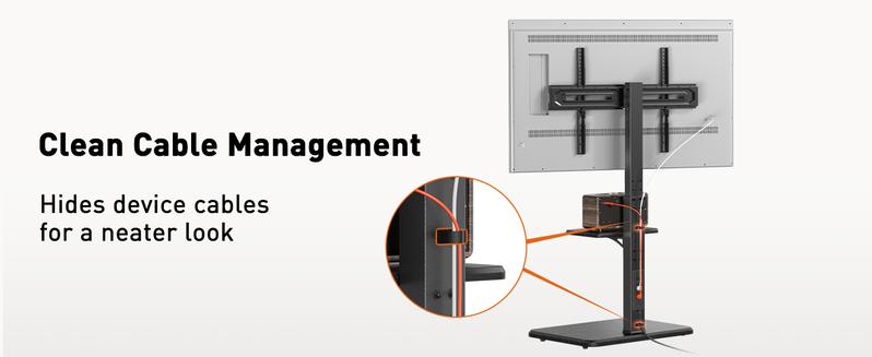 Floor TV Stand with Power Outlet, Universal TV Stand for 32-75 inch TVs up to 110 lbs, Height Adjustable Standing TV Mount, Tall TV Mount with Wood Base, Max VESA 600x400mm, PGFS06