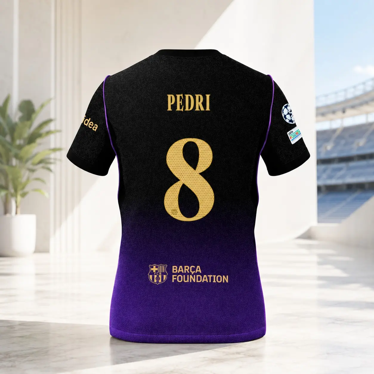 FC Barcelona #8 Pedri Personalized Away Football Jersey, Black Purple Soccer Shirt, Quick Dry Breathable Match Day Jersey