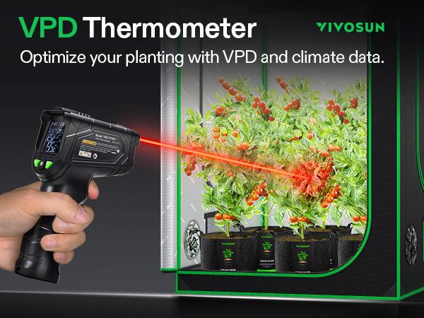 VIVOSUN VPD Thermometer, Handheld Environmental Monitor, Precision Infrared Laser Thermometer Gun with Adjustable Emissivity, Leaf VPD and Temperature Monitoring for Plants, Grow Tents