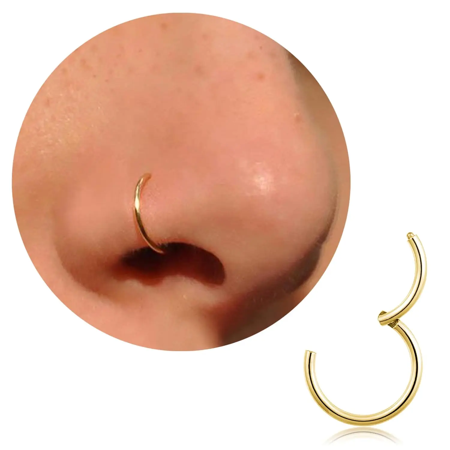 20G Titanium Nose Ring Hoop, Cartilage Hoop Earrings for Women Men Silver Gold Nose Ring Septum Ring Tragus Conch Helix Daith Lip Piercing Jewelry`