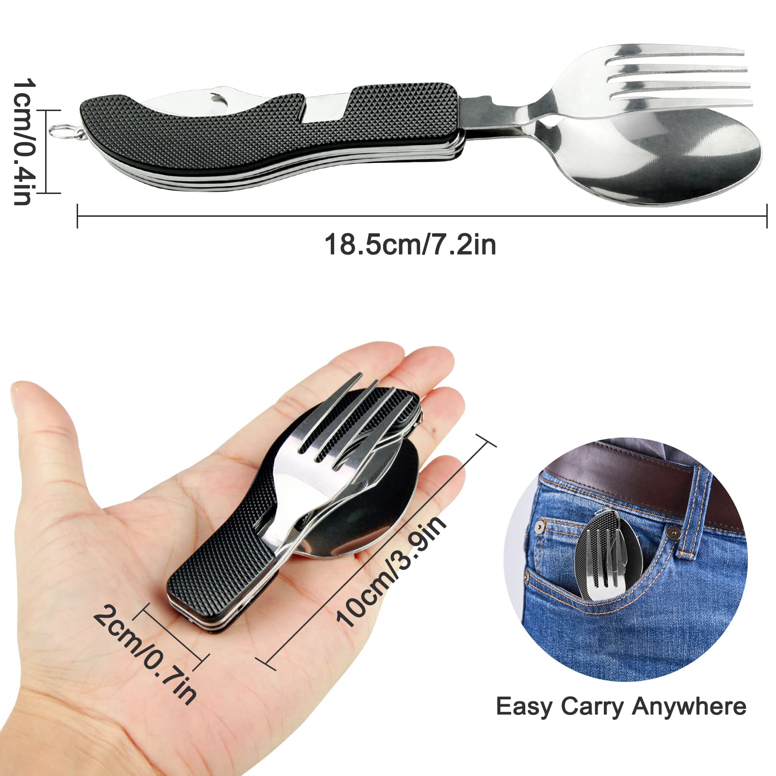 4-in-1 Portable Stainless Steel Cutlery with Fork, Spoon, Knife, and Bottle Opener 【TikTokShop Black Friday】-Uhair- Lightweight, Detachable, and Durable Camping Silverware for Outdoor Events and Adventures