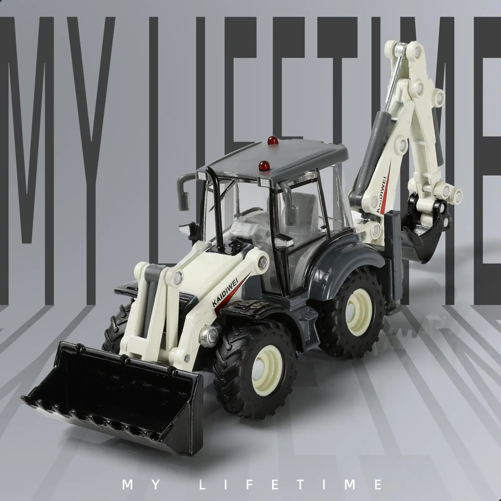 1/50 Scale Die-Cast Backhoe Loader Excavator Model - Genuine Dual-Function Alloy Construction Toy, Diecast Metal Car with 360° Rotating Arm, Hydraulic-Style Articulating Front Loader, Free-Rolling Rubber Tires, 8.27×2.17×2.76 Inches White Gift for Boys, G