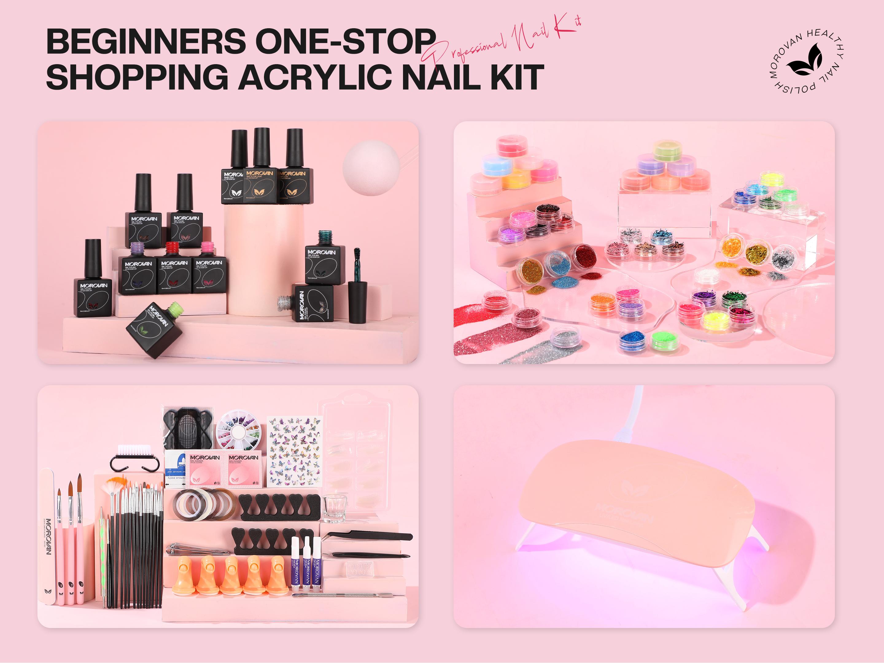 Morovan Blossom Series Acrylic Nail Kit for Beginners: With UV Light And Practice Finger - For Women Girl Salon-Quality