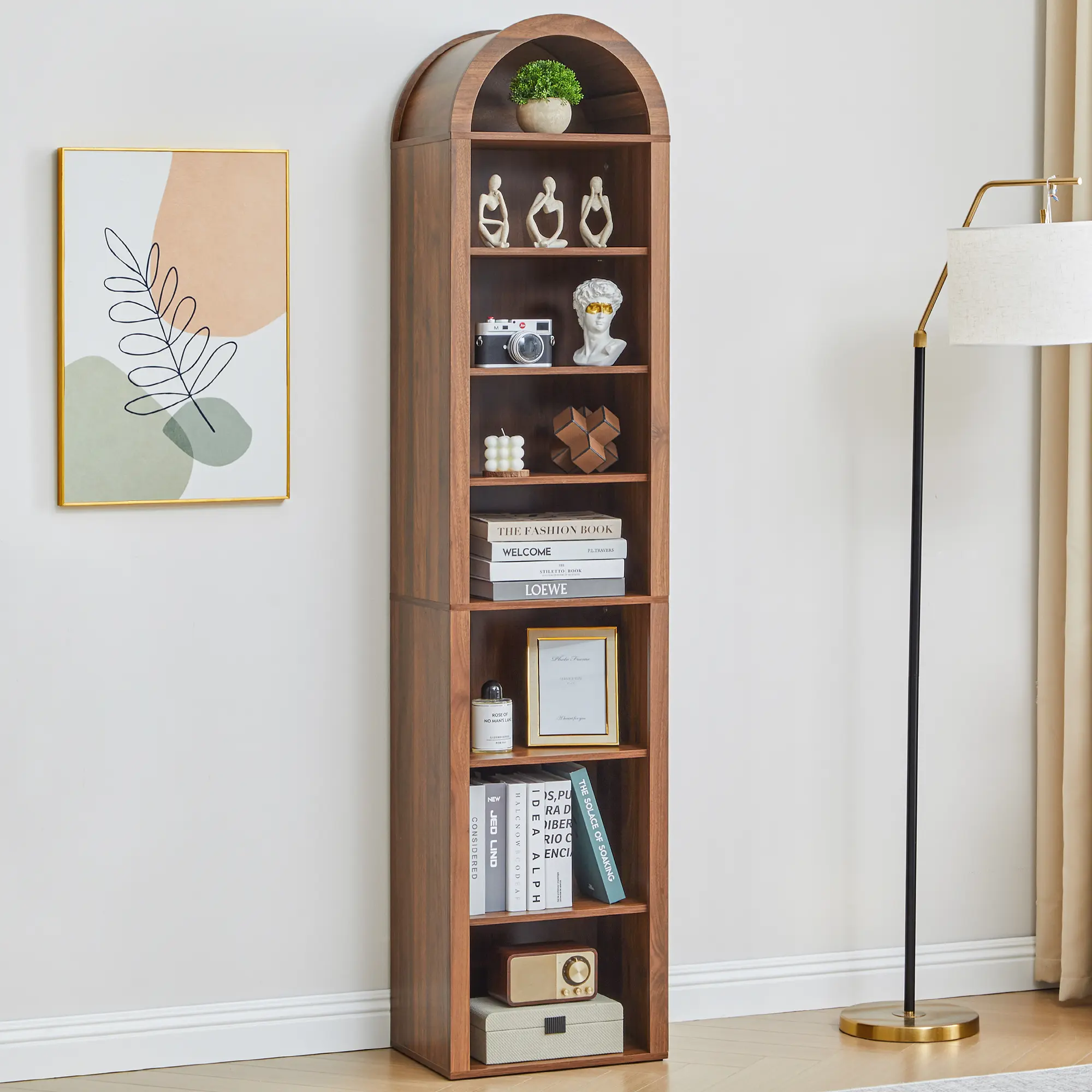 FurSch 70" Tall Arched Wooden Bookshelf – 8-Tier Modern Bookcase with Adjustable Open Display Shelves for Living Room & Office Storage