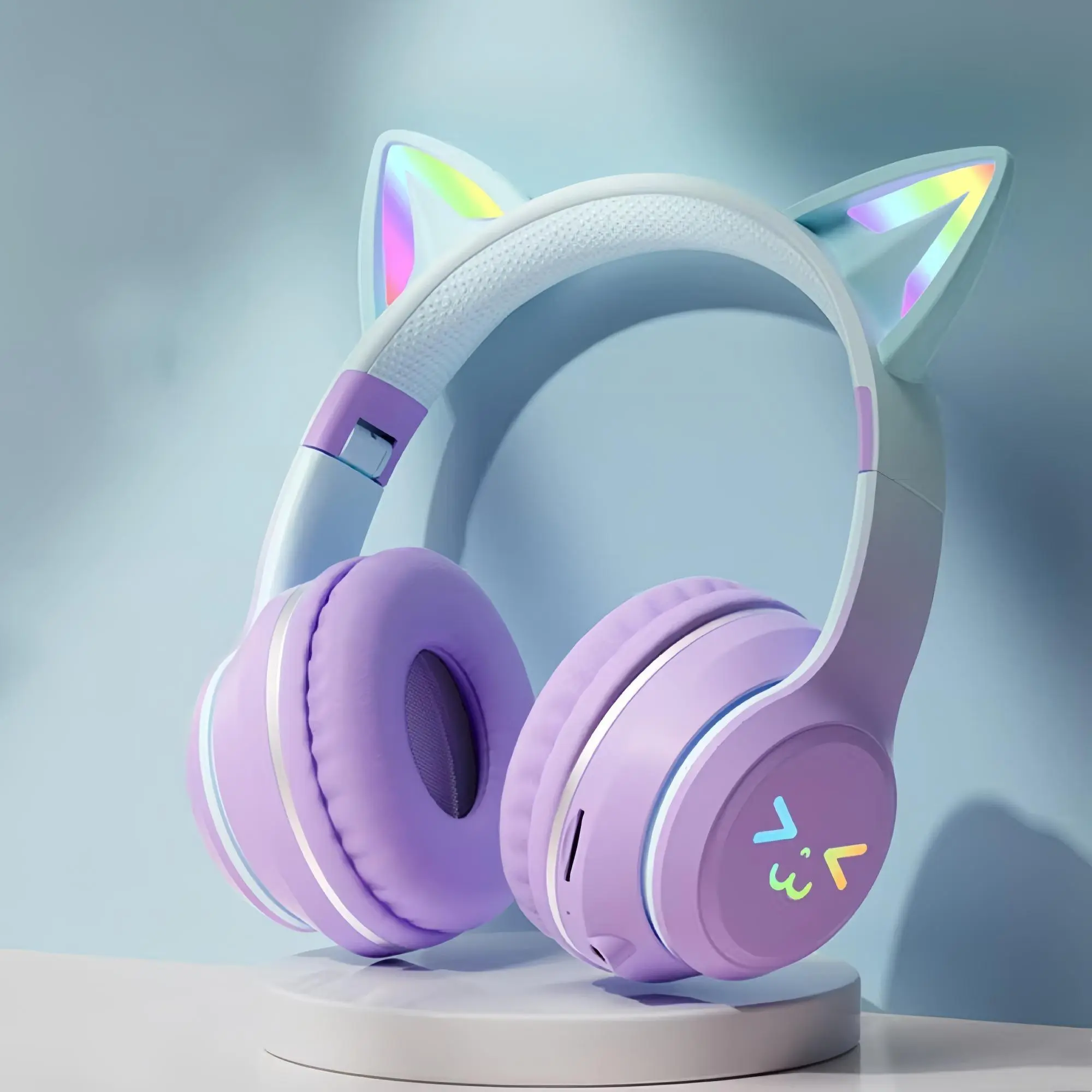 Wireless Headphone, Cat Ear Design Headphone with  Microphone,  Bluetooth-compatible Headset for Mobile Phone