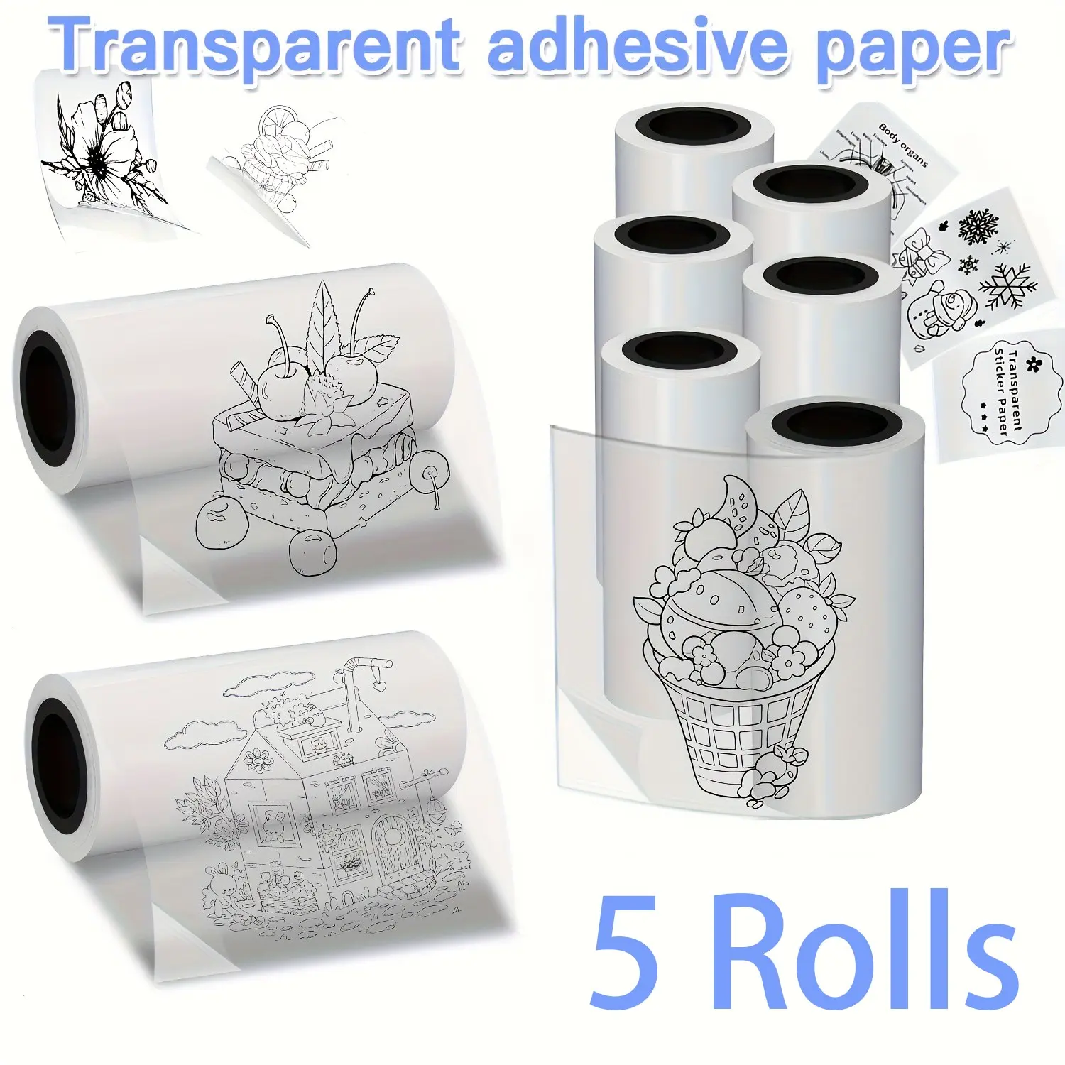 5/10 Rolls Transparent Self-Adhesive Thermal Paper Rolls, Thermal Printing Labels for Printer, 57mm X 25mm, Compatible with Most Printers, Mini Printer Photo Stickers