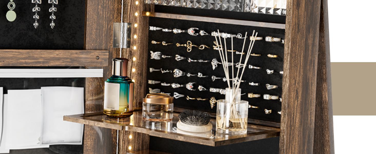 [Valentine's Day gift]LHBCRAFT 360° Swivel Jewelry Cabinet with LED Light, mirror cabinet, jewelry armoire, Mirror with Storage, Standing Jewelry Armoire Organizer gift idea