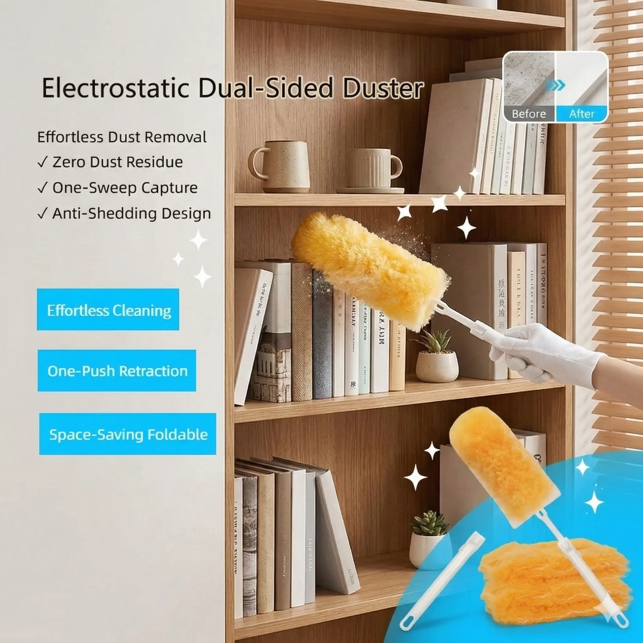 Durable Soft Electrostatic Dual-Sided Duster Refills & Cleaning Kit - 10-Pack Refills, 1 Lightweight Metal 360° Rotating Handle for Home, Office Electronics Multi-Surface Dusting
