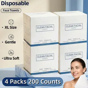 200 Count Disposable Face Towel Biodegradable Large Dry Wipes 50 Count/Box Extra Thick Soft Clean Facial Towels for Sensitive Skin Makeup Removing Cleansing Nursing Travel