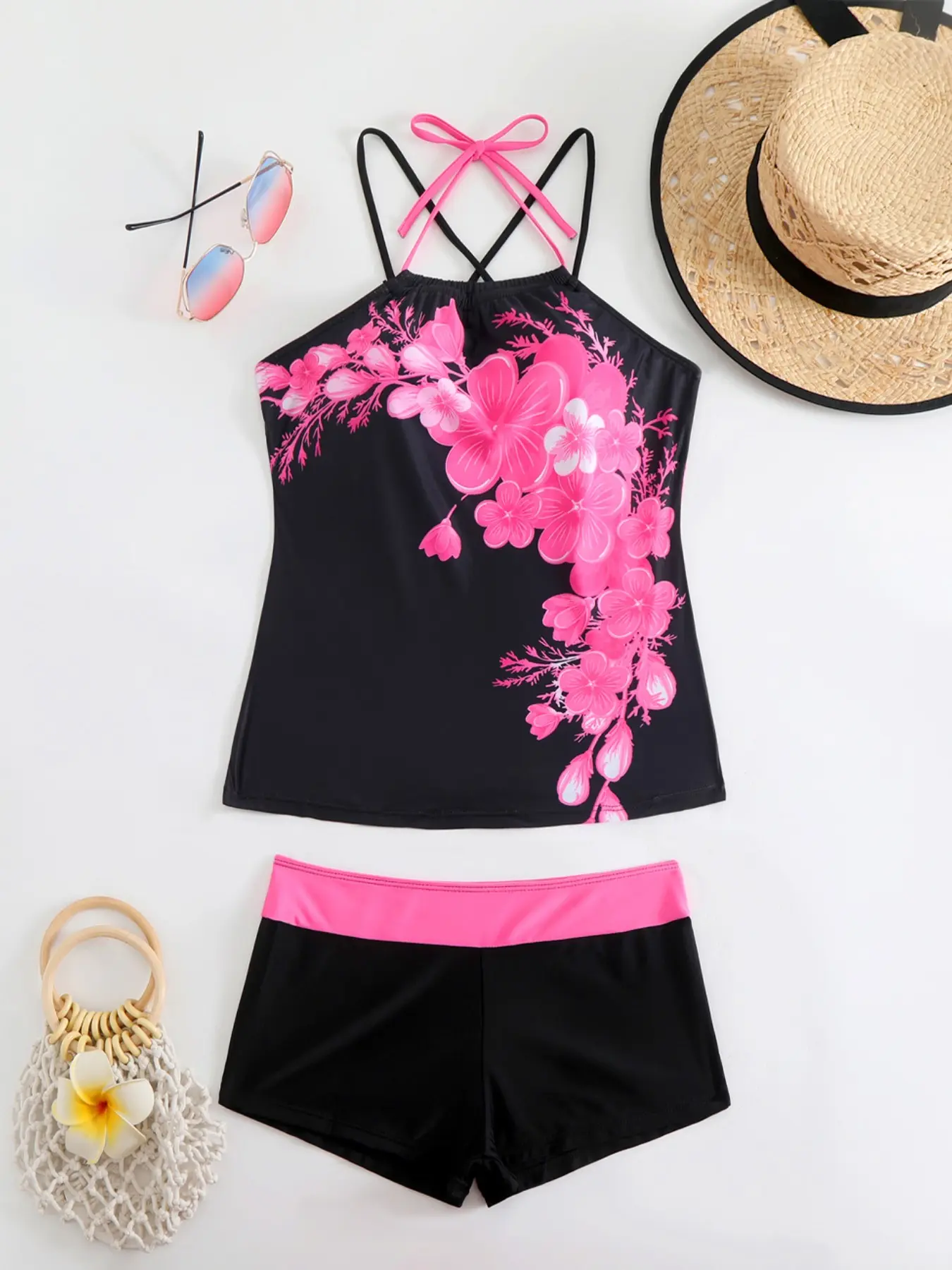 Women's Fashion Split Basque Tankini, Stylish Swimwear for Summer, Comfortable and Trendy Design, Perfect for Beach and Pool, Patterned Swimsuit, Swimsuits Tankini, Tankini Beachwear