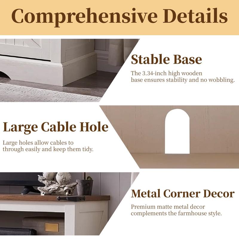 OKD 60" Rustic TV Stand – Electric Fireplace Mantel with 23" Freestanding Heater, Rolling Barn Door, Storage Cabinets, Remote-Controlled 3D Flame Effects