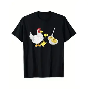 Funny Deviled Eggs And Chickens Graphic Shirt For Every Season Comfortable Casual Tee In Black With Breathable Cotton Material