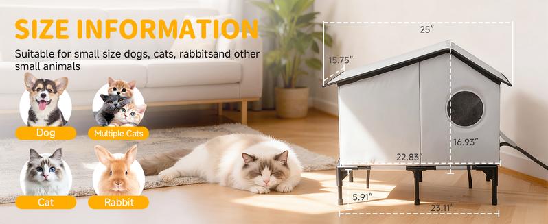 Heated Outdoor Cat House 100% Weatherproof Cat Shelter for Winter, Durable and Warm Cat Houses for Outdoor Cats, Ideal for Feral, Stray, and Barn Cats