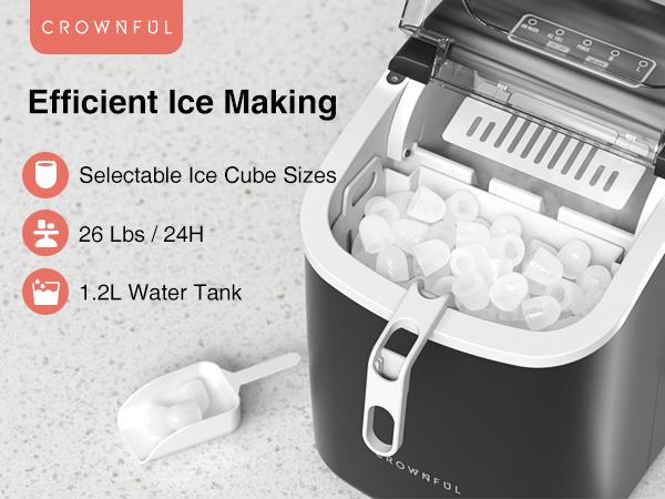 Crownful Ice Maker Countertop, Portable Small Ice Machine with Self-Cleaning, 26lbs/24H, 9 Cubes in 6 Mins, with Scoop and Basket for Home