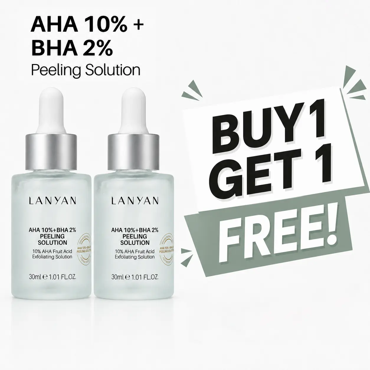 【BOGO FREE】 AHA 10% + BHA 2% Peeling Solution – Gentle Chemical Exfoliant for Glass Skin, Smooth Texture & Glowing Complexion (30ml)