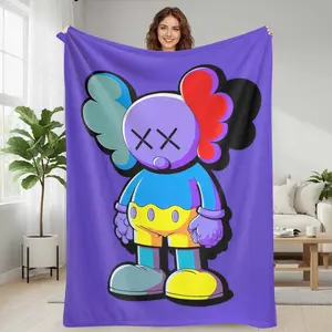 kaws Colorful Cartoon Character Flannel Blanket  Vibrant Pop Art Style Print Pattern  Soft Cozy Warm Throw for Bedroom  Living Room  Sofa  Office  Travel  Gift  Home Decor  Relax and Leisure Time Occasions