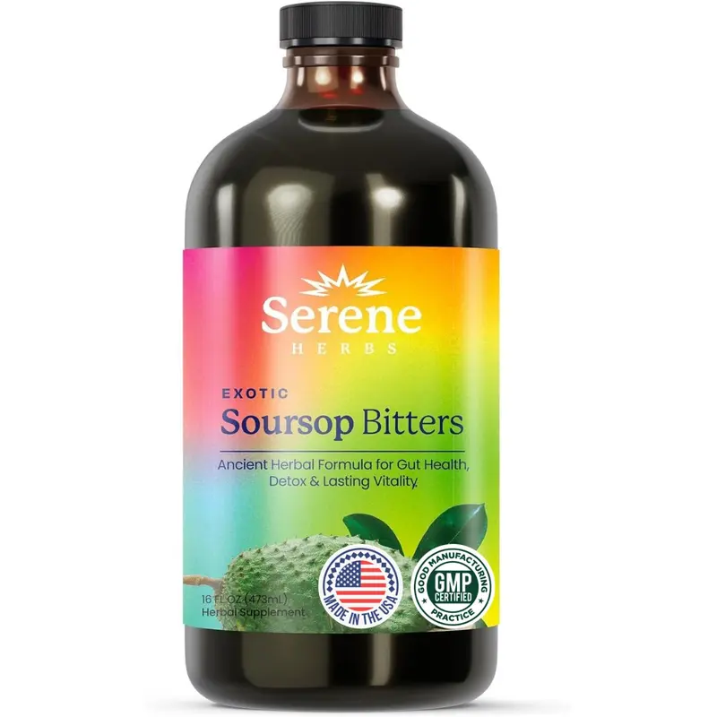 Soursop Bitters Liquid – Organic Herbal Detox with Black Seed, Moringa & Ginger by Serene Herbs – Supports Digestive Wellness & Immune Function – 16 fl oz​