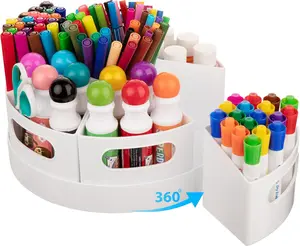 Art Supplies Organizer, Extra Large 360° Rotating Desk Organizer with 7 Removable Compartments, Marker Organizer for Home, Office, and Classroom, Crayon Holder