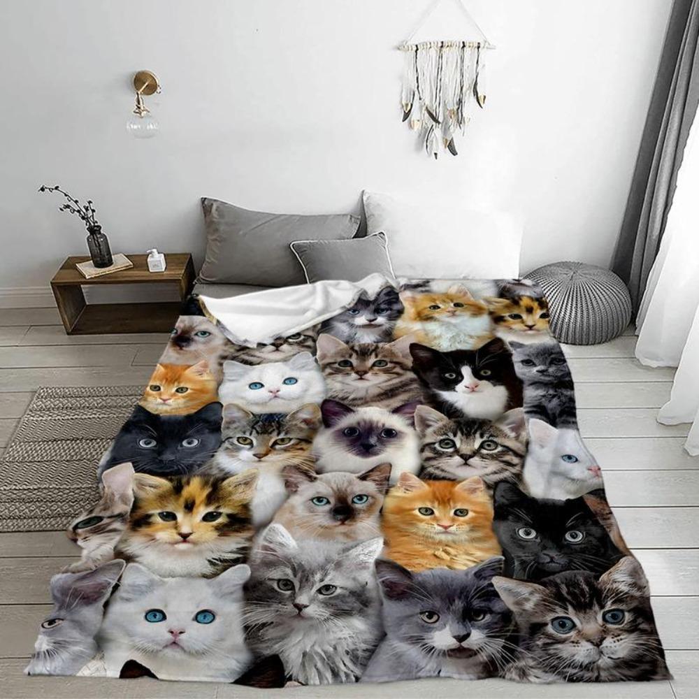 Cute Cat Pattern PlushBlanket, Soft Comfortable Throw Blanket, Air-conditioned Room Blanket, Warm Nap Blanket for Home & Office, Fluffy Blanket