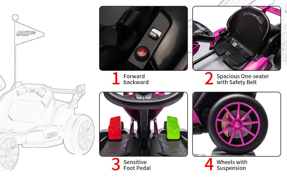 GARVEE 24V Electric Drift Go Kart Car with Adjustable Seat, Outdoor Ride-On Toy Featuring Variable Speed Mode, High-Speed Racing, and Immersive Gaming Combo for Ages 6 and Up