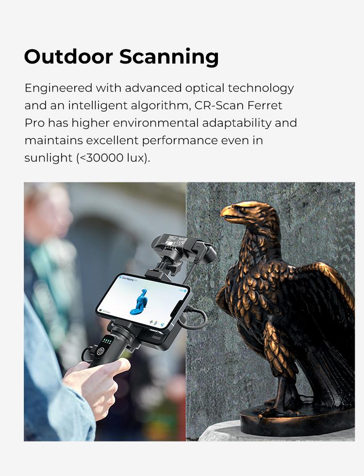 Creality CR-Scan Ferret Pro 3D Scanner with 0.1mm Accuracy, WiFi 6, Anti-Shake 3D Imaging, 24-Bit Color, Scan Black/Metal, Portable, Low Power