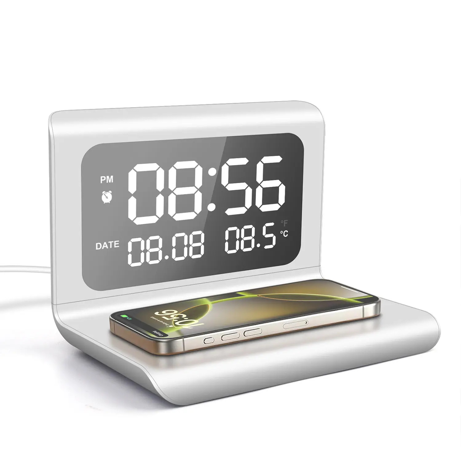 15W Fast Wireless Charging Station - Electronic Smart Charging Dock with Digital Alarm Clock, Thermometer, Date Display for Mobile Device Batteries, Bedroom Bedside Table Office Use (Compatible with iPhone, Samsung),back to school,back to school haul
