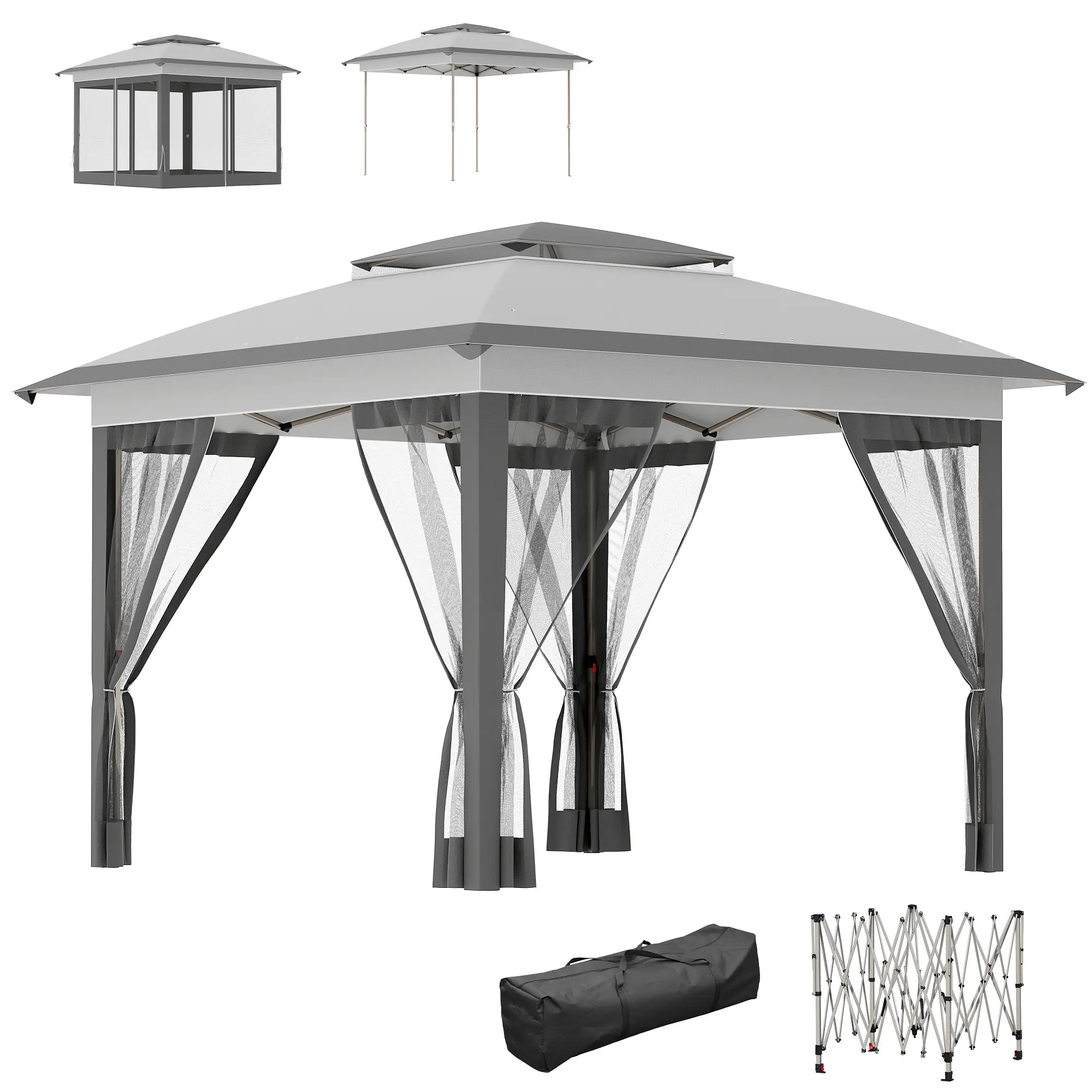 Outsunny 12' x 12' Pop-Up Sunshade Canopy with Mesh Sidewalls, Easy Setup Portable Gazebo Tent, Height-Adjustable for Outdoor Parties, Outdoors, 12X12 Feet