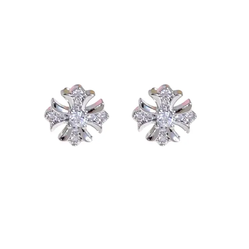 8mm CZ Cross Stud Earrings for Men and Women, Streetwear Hip Hop Punk Style Unisex Jewelry Accessory Unique Elegant Stacking Love Band Dainty Chic Engagement Stylish Comfort Exquisite Romantic Zircon Minimalist Party