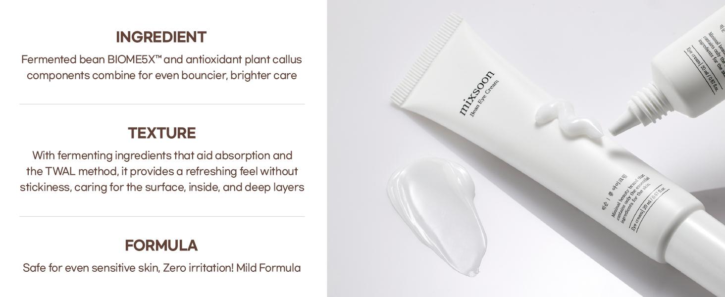 [mixsoon Official Shop] Bean Eye Cream 0.67 fl.oz / 20ml - Non-Sticky Eye Cream for Deep Hydration and Moisturizing Care, Korean Skin Care