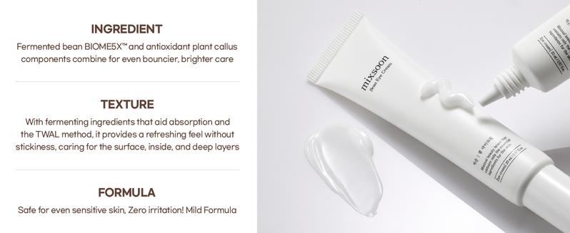 [mixsoon Official Shop] Bean Eye Cream 0.67 fl.oz / 20ml - Non-Sticky Eye Cream for Deep Hydration and Moisturizing Care, Korean Skin Care