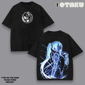 Hatsune Miku Acid Washed Hoodie & Tee – Vintage Heavy Cotton Tank Top Oversized Anime Manga Unisex graphic Sweatshirt Streetwear Gift For Cyberpunk Fan
