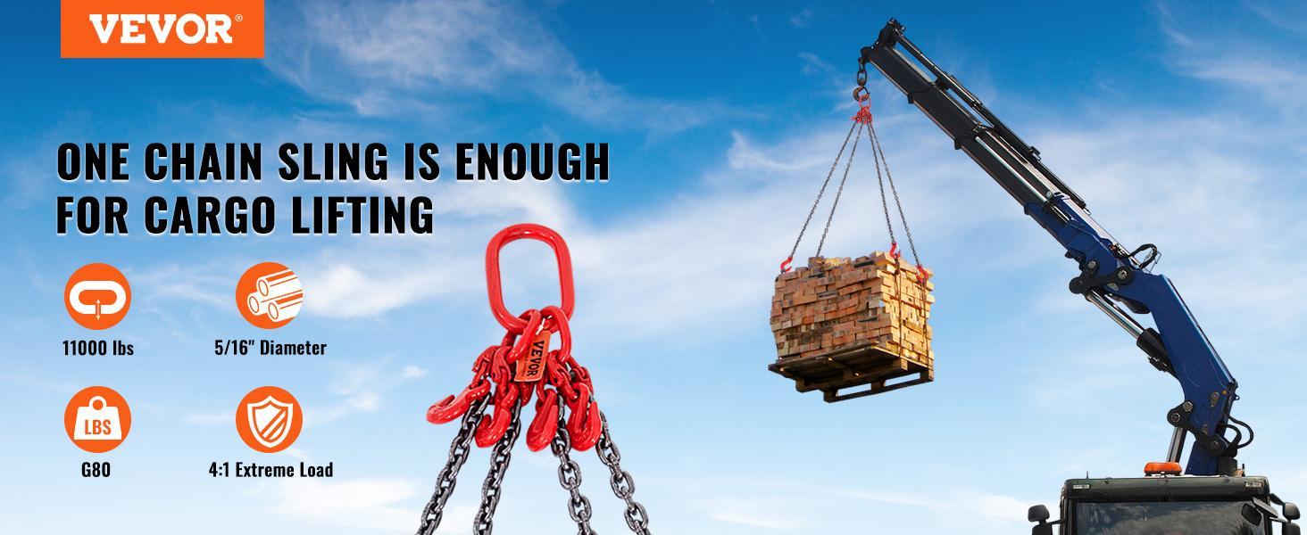 VEVOR Chain Sling, TikTokShopBlackFriday, 11000 lbs Weight Capacity, 5/16'' x 5' G80 Lifting Chain with Grab Hooks, DOT Certified, Blackening Coating Manganese Steel & Adjustable Length, for Dock Factory Construction Site VEVOR Super Brand Day