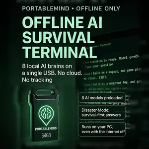 PortableMind Offline AI Workspace USB 64GB – Pre-Configured Local AI Tools 1.4 (requires compatible PC)