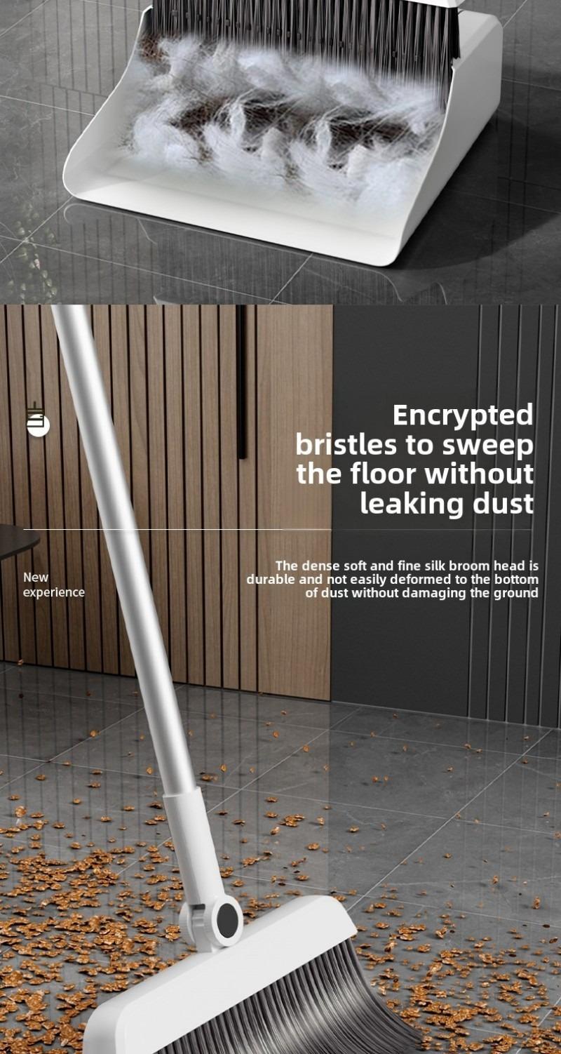 3-in-1 High-Efficiency Ergonomic Long Handle Floor Cleaning Kit Durable Broom Dustpan & Brush Set for Home Office School Dorms with Extended Scraper Non-Stick Hair Foldable Storage
