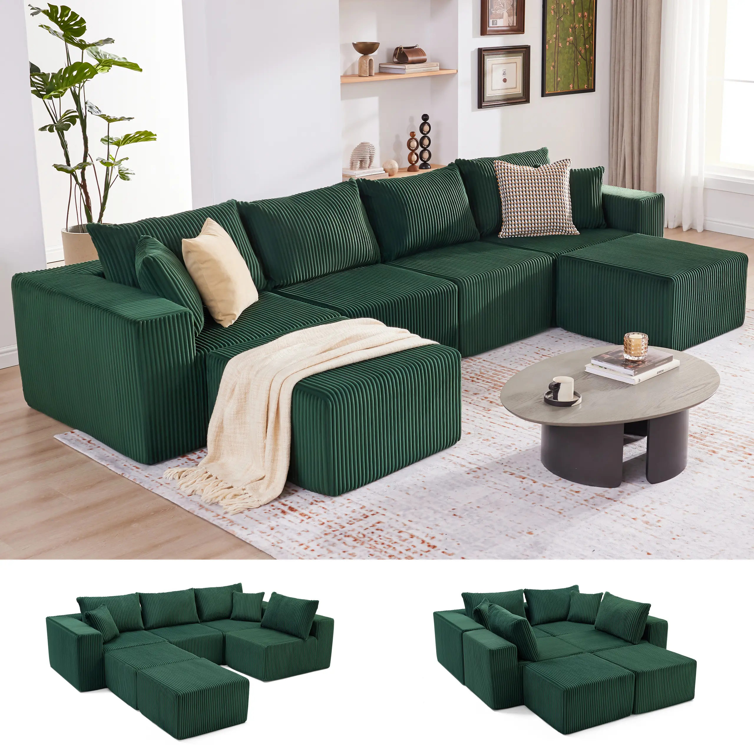 Green-4Seats+2 Ottomans
