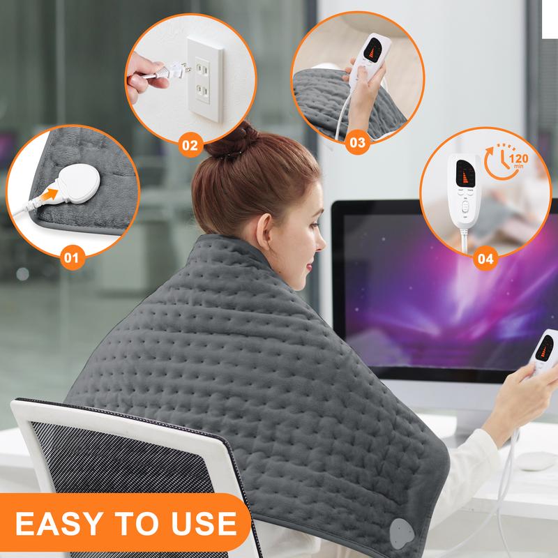 Dark Gray Heating pad, size 40in×20in, 33in×17in, 24in×12in, 6 temperature levels and 4 time settings, portable, back, neck, shoulders and legs heating, machine washable, perfect holiday gift for men, women, parents, Christmas gift