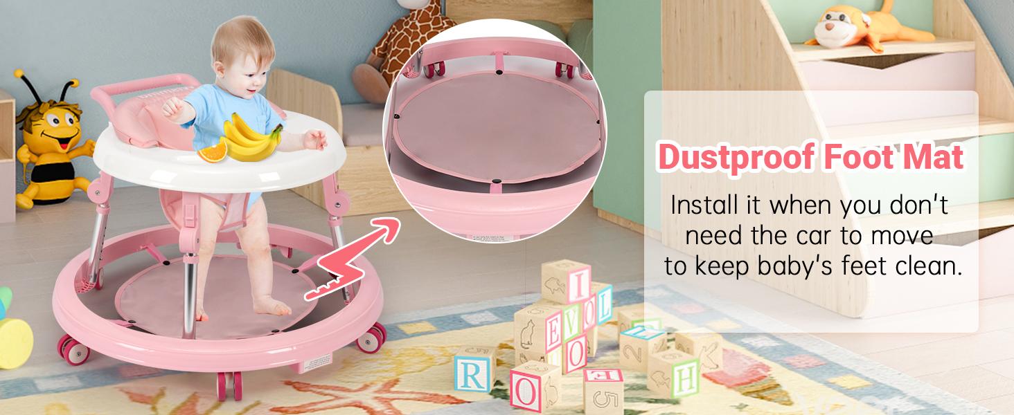 Baby Walker Foldable with 9 Adjustable Heights, Baby Walkers and Activity Center for Boys Girls Babies 7-18 Months, Baby Walker with Wheels Portable Floorwalker Floorwalker Infant