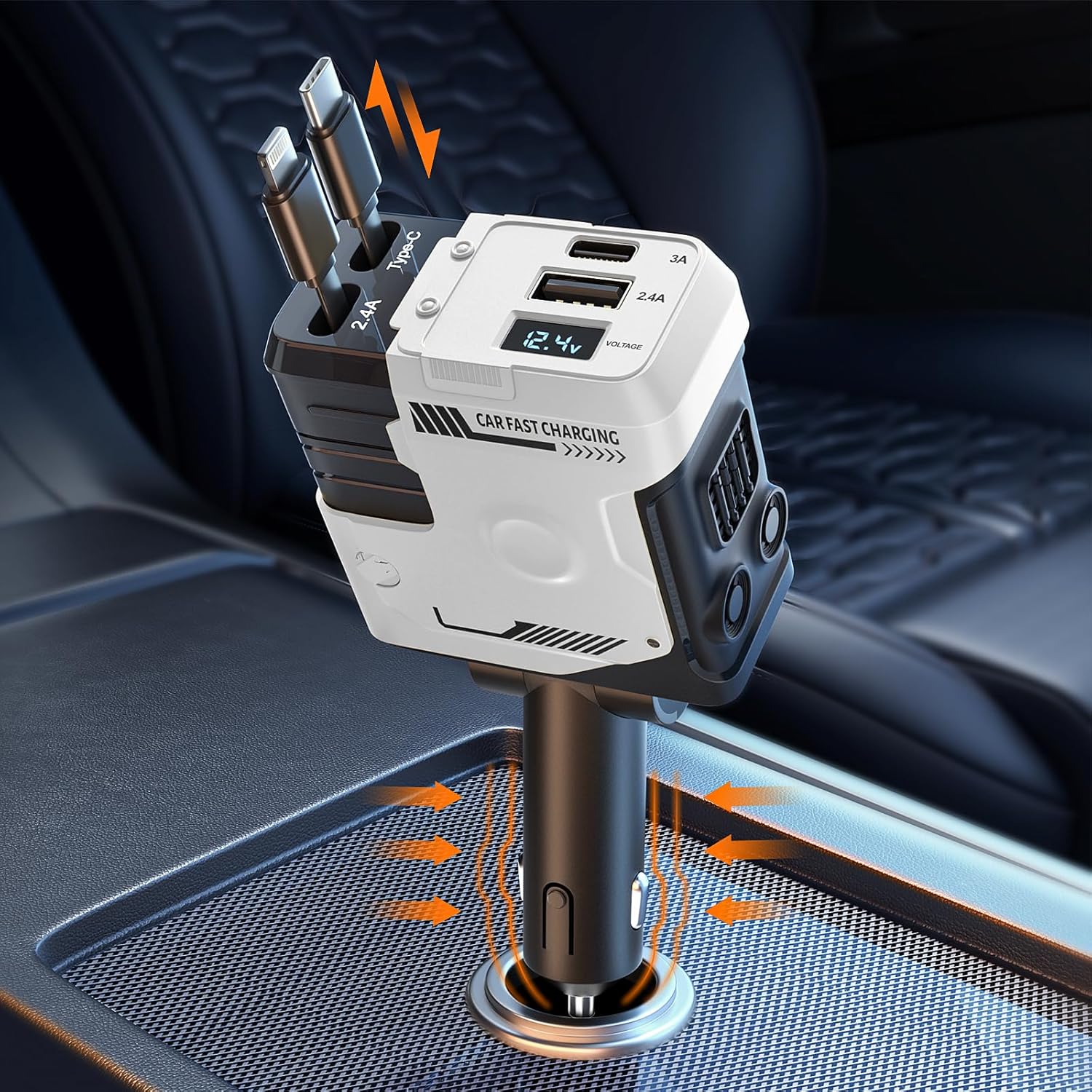 【New Airfreshener Starlight In Car Roof】5 in 1 Car Charger, Car Air Freshener with High Speed USB C Adapter with Lightning Cable & Charge Port for iPhone & Android Phone, Retractable Car Charger, Comes with 3 Bottles of Fragrance, Car Accessories 【New Airfreshener Starlight In Car Roof】5 in 1 Car Charger, Car Air Freshener with High Speed USB C Adapter with Lightning Cable & Charge Port for iPhone & Android Phone, Retractable Car Charger, Comes with 3 Bottles of Fragrance, Car Accessories