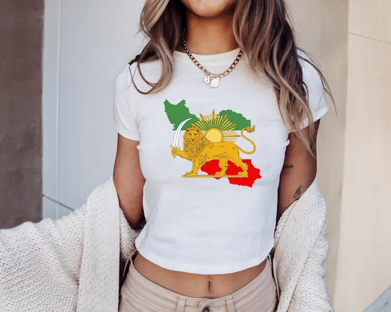 Persian Lion Baby Tee, Iran Flag, Cute Y2K Baby Tee, Aesthetic Fitted Tee, Trendy Graphic Shirt