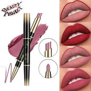 2 in 1 Matte Lipstick & Lip Liner Pen, Dual-Ended Long-Lasting Creamy Lip Pencil for Precise Contouring & Full Lip Color