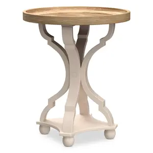 COZAYH Round Rustic Wooden Accent Tray Top Nightstand Side Table, White Legs