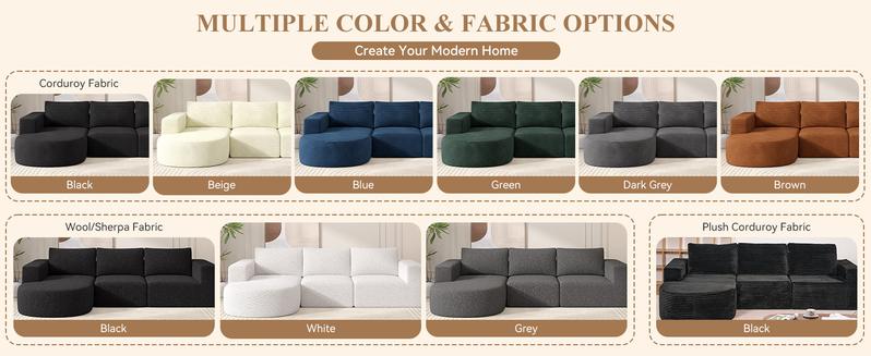 【2 Packages shipping】Modular Sectional Sofa with L-Shape Chaise,Cloud Sectional Modern Sleeper Couch with Deep Seat,Sponge Compression Sofas No Assembly Required (Beige-Corduroy Fabric) 【2 Packages shipping】Modular Sectional Sofa with L-Shape Chaise,Cloud Sectional Modern Sleeper Couch with Deep Seat,Sponge Compression Sofas No Assembly Required (Beige-Corduroy Fabric)