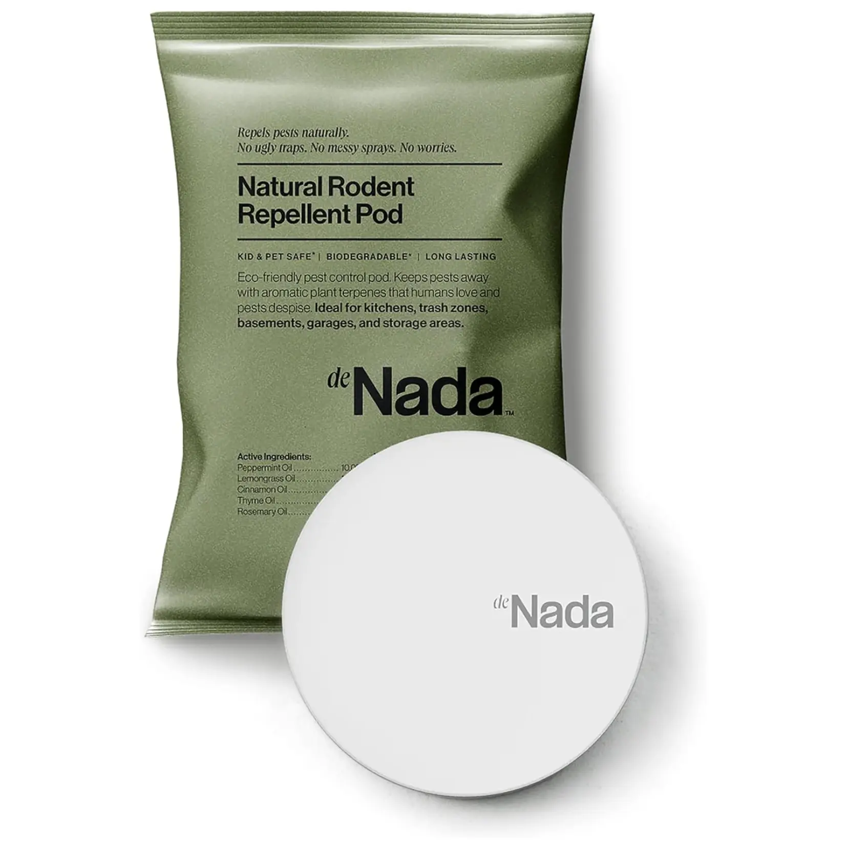 deNada Rodent Pod, Plant-Based Rodent Repellent Pod, Essential Oil Rodent Deterrent, Helps Repel Mice & Rats, Indoor Placement for Homes, Garages & Storage Areas, 2 Pack