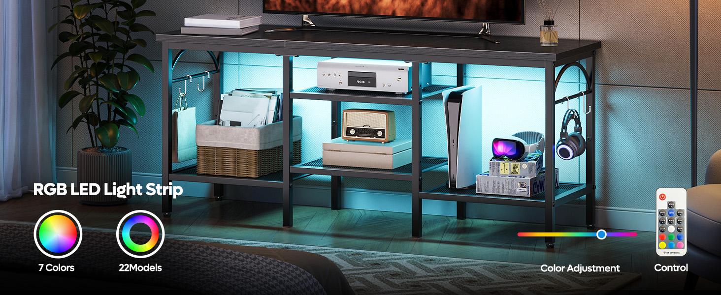 Pinmoco TV Stand for TVs up to 55 Inch, LED Light Entertainment Center with Open Storage Shelves, TV Media Console Table for Living Room, Bedroom