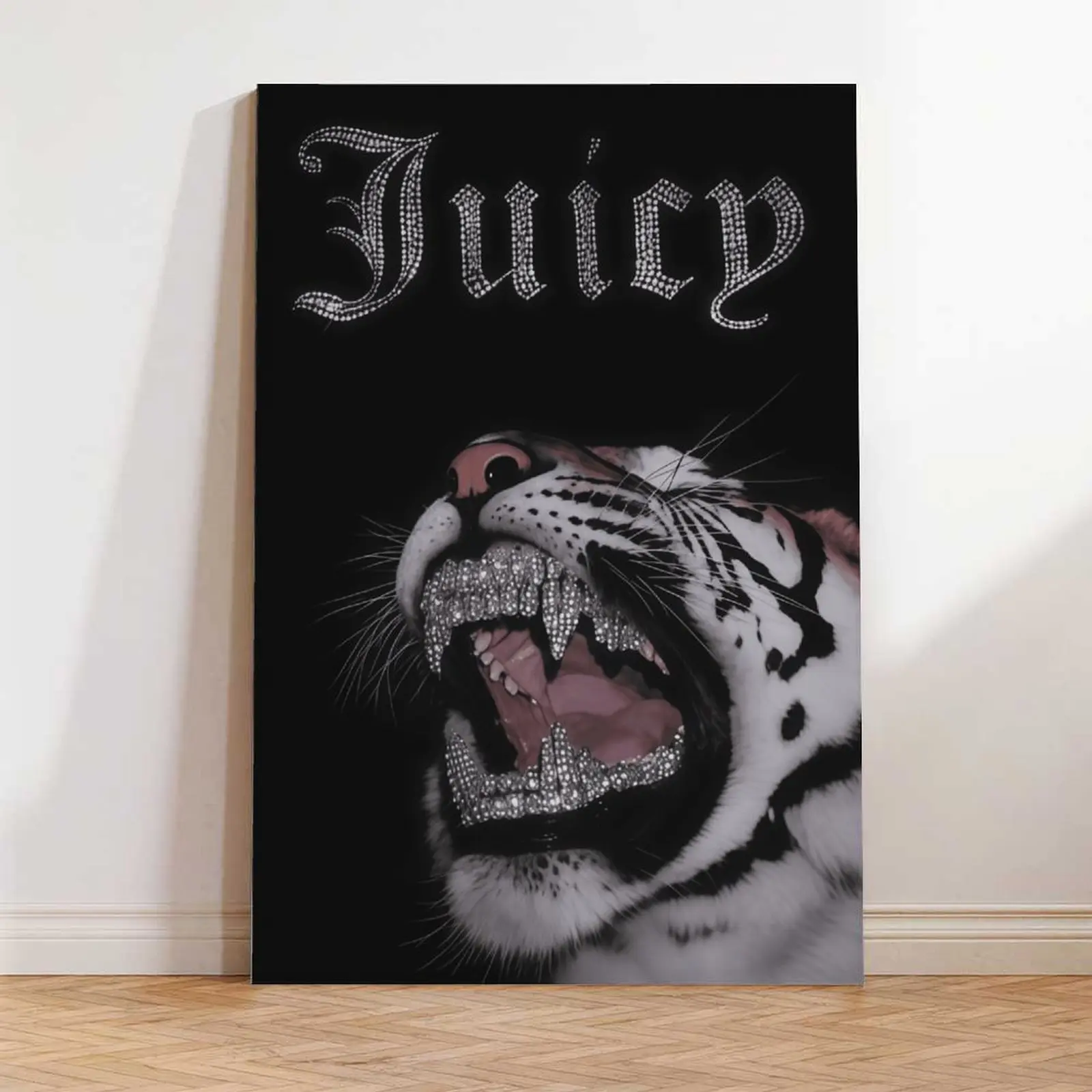 Leopard Grillz Poster, Y2K Baddie Aesthetic Wall Art, 2000s Swag Hip Hop Retro Decor, Trendy Home Office Print