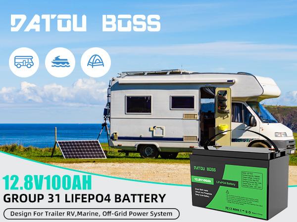 DATOUBOSS Lithium Iron Phosphate Battery 12.8V 100Ah | 8000 - 15000 Cycles RV/Boats/Home Backup Power | Parallel Connections